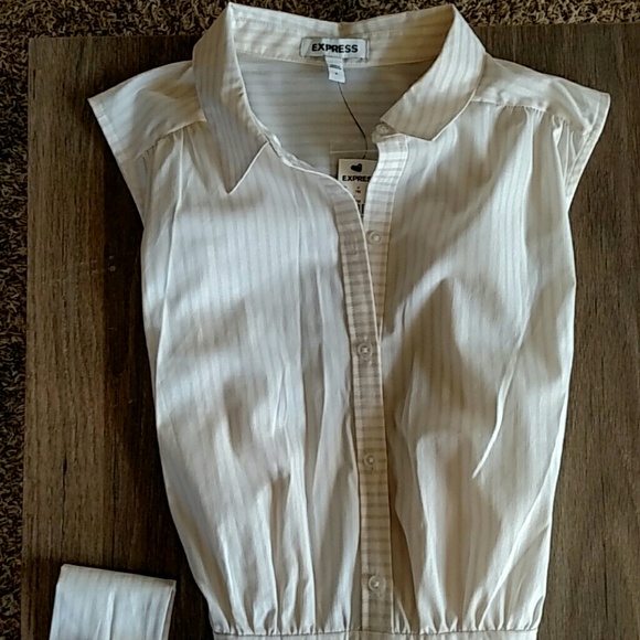 Express Striped White Sleeveless Modest Dress - Picture 2 of 8